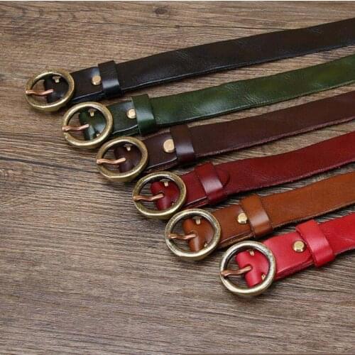 Personalized Fashion Retro Belt Womens Jeans All-Match Leather Fashion Trend Top Layer Cowhide Pure Copper Buckle Belt