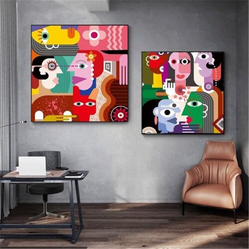 Home Decoration Painting Print Canvas Wall Art Pictures Square Poster Oil Unframed Drawings Abstract characters Red Yellow