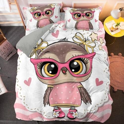 Cartoon Lovely Owl Print Bedding Set Kids Teen Duvet Cover Sets Single Twin Queen King Size Bedclothes Home Textile Drop Ship