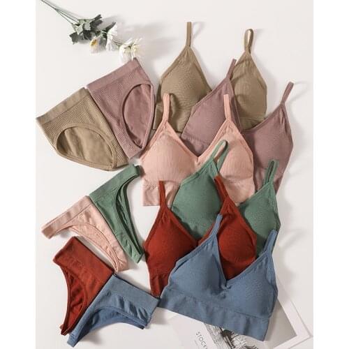 Women Bra Panties Set Briefs + G-String Push Up Bra Crop Top Seamless Underwear Brassiere Active Bra Female Lingerie Set 4pcs