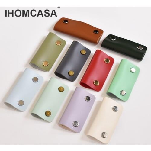 IHOMCASA Leather Furniture Door Handle For Dresser Cupboard Wardrobe Kitchen Cabinet Knob Drawer Pulls Vintage Black Brass
