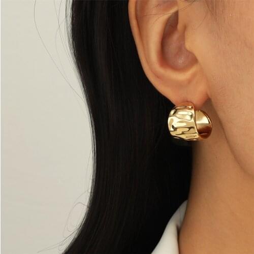 MANGOSKY Fashion Vintage Metal Geometric C-Shaped Gold Color Hoop Earrings