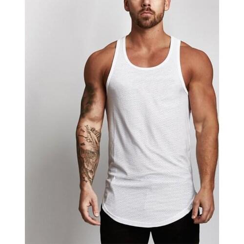 New Gyms Tank Tops Mens Solid Mesh Bodybuilding Clothes Fitness Men Singlet Sleeveless Cotton Workout Stringer Gyms Shirts