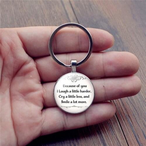 Metal Key Ring Alloy Bible Time Pendant Round Glass Key Ring Pendant Trinket Charm Mother Gifts Family Jewelry Keychain