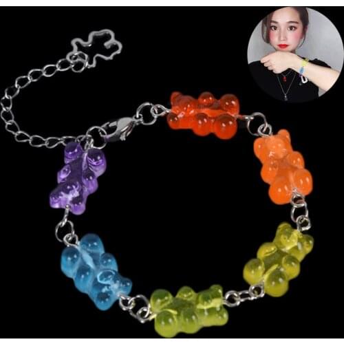 1PC Women Cute Stainless Steel Bangle Handmade Cartoon Candy Bear Bracelet Jewelry Party Creative Gift