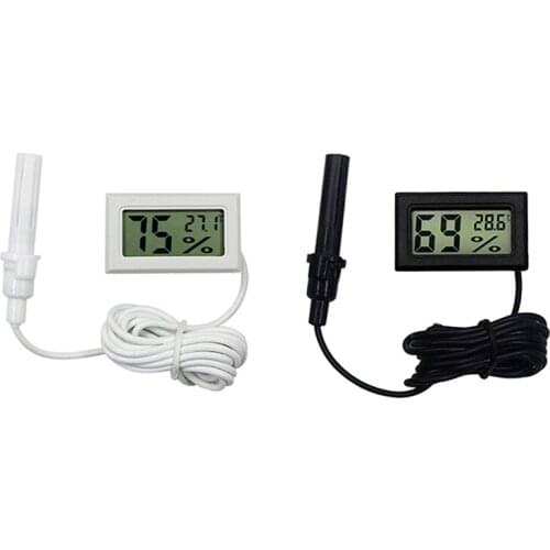 Mini Probe Hygrometer Thermometer, Reptile Aquarium Thermometer Digital LCD Display Indoor Outdoor Humidity Meter Gauge
