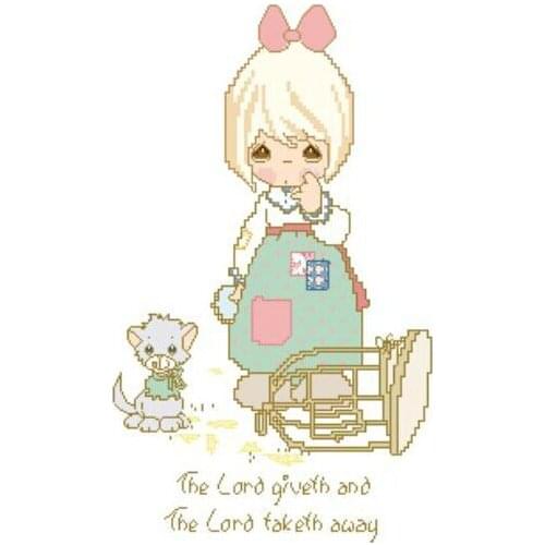 FREE Shipping Top Quality popular counted cross stitch kit girl and cat kitty