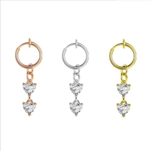 New Arrival Crystal Heart Fake Piercing Nose Rings Non Piercing Hoop Septum Rings Nose Ear Clip For Women Fashion Jewelry