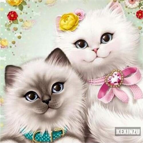 New 5D DIY Full Square,Round Resin drill Diamond Painting "Cat couple" 3D Embroidery Cross Stitch 5D Home Decor Gift FW-119