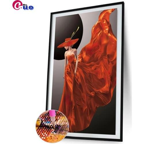 Orange Dress Women Diamond Painting New Beauty Handmade Gift Mosaic Full Display Girl Decor For Home Piano Diamond Art