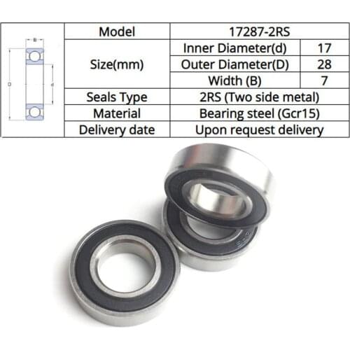2Pcs 17287-2RS MR17287 17287 17287RS GCR15 Ball Bearing 17x28x7mm Bike Wheels Bottom Bracket Repair Bearing