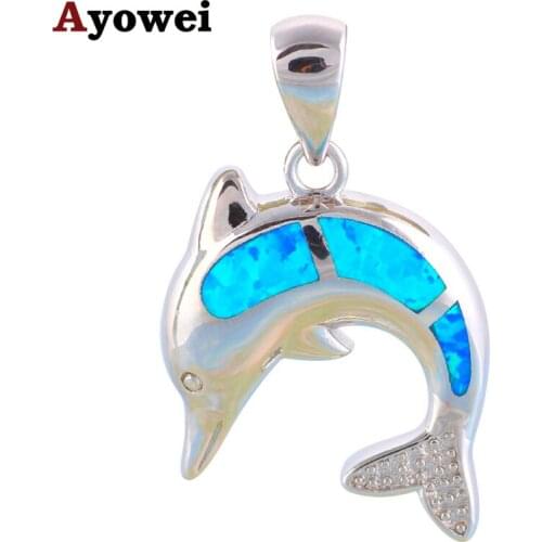 Dolphin Design Wholesale Retail Blue Fire Opal Silver Stamped Necklace Pendants Fashion jewelry for Party OP566A