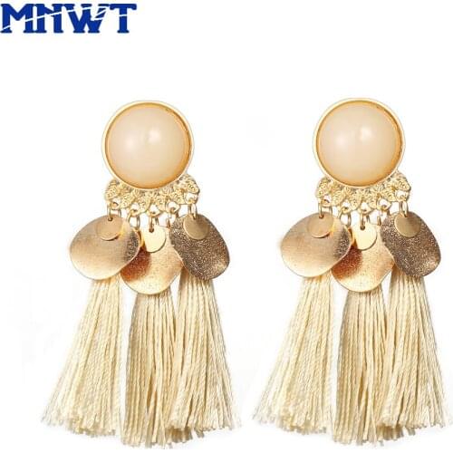 MNWT Bohemian Style Tassel Earrings For Women Female Fashion Dangle Statement Ethnic Hot Lady Jewelry Wedding White Drop Earring