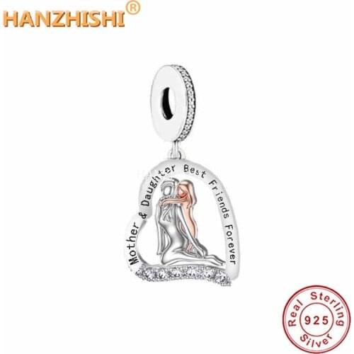 925 Sterling Silver Mother Daughter Best Friends Forever Heart Charms Beads Fit Original Pandora Bracelet Necklace Jewelry Gift