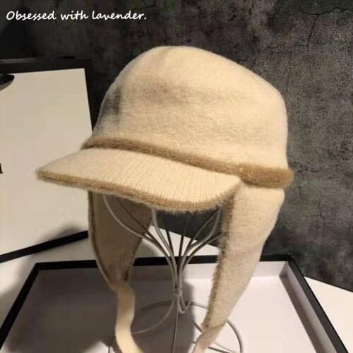 Obsessed with lavender.Hat women fall/winter ear protection Japanese Korean mink velvet beige fashion trend Joker Lei Feng hat