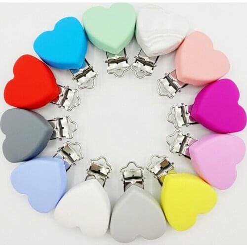 Silicone Heart Pacifier Chain Holder Soother Nursing Clips BPA Free Teether Clip 24BE