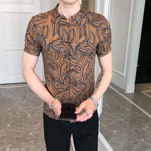 Style Fashion Chinese Plate Button Short Sleeve Shirt Slim Fit Shirt Camisa Masculina High Quality Designer Casual Shirt Mens