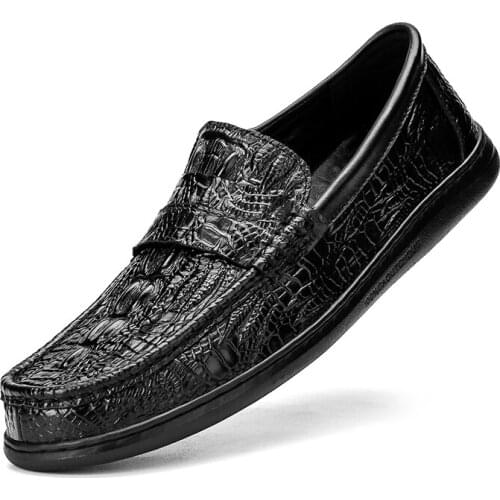 Loafers Men Driving Shoes Crocodile Pattern Fashion 2020 Breathable Slip on Black Genuine Leather Casual Shoes Plus Size 38-48