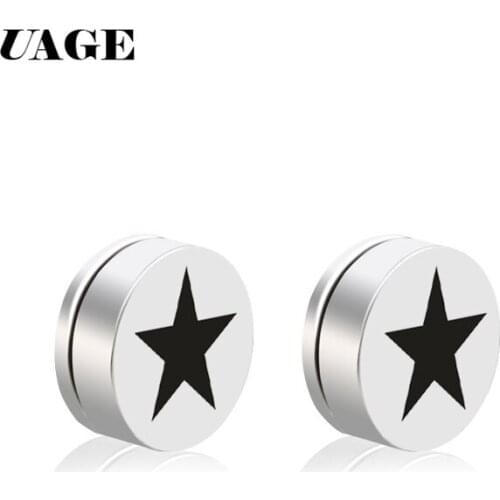 UAGE 1Pair/lot 8mm Round Colorful Magnet Stud Earring Puck Women Mens Magnetic Fake Ear Plug Jewelry