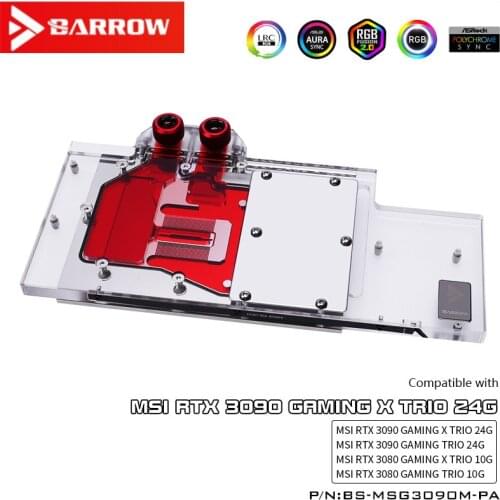 Barrow GPU Water Block For MSI 3090 3080 RTX GAMING X,TRIO 10G Cooler,5V RGB,Support Mount Original Back Plate ,BS-MSG3090M-PA