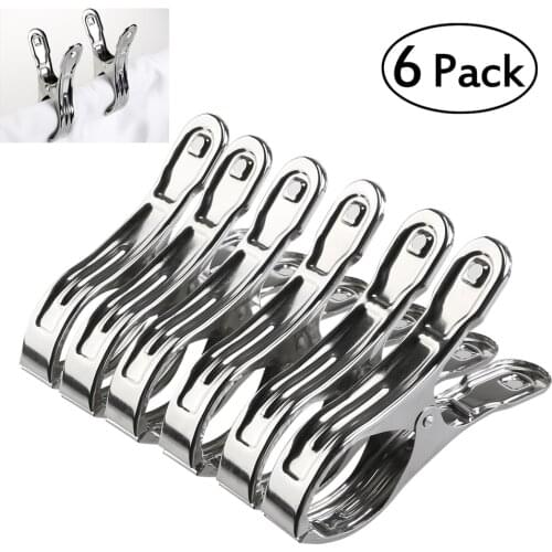 ULTNICE 6pcs Stainless Steel Large Beach Towel Clips Plastic Clothespins Clothes Pegs Clothes Hanger Clamp