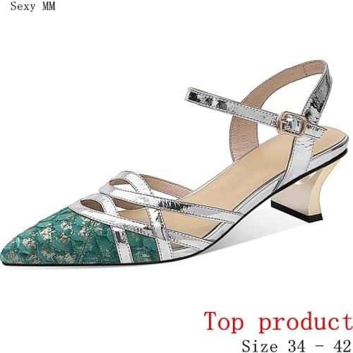 Women Low Med Heels Pumps Med Heel Shoes Woman Party Shoes Kitten Heels Genuine Leather Small Plus Size 34 -40 41 42