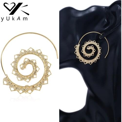 YUKAM Gold Ethnic Creole Earrings Jewelry Love Heart Swirl Hoop Earrings for Women Spiral Piercing Tribal Earrings Hoops as Gift