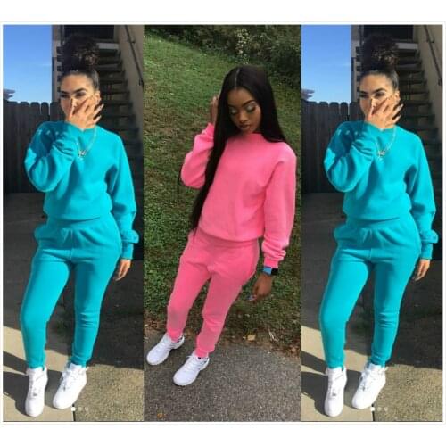 Womens Sale O-neck Elastic Waist Tracksuits New Suits Trousers Casual 2 Piece Suit Fleece Sweatershirt And 2020 Autumn Winter