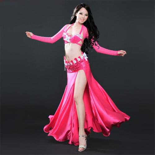 2018 Belly Dance Costume Set Bra Top Belt Hip Skirt Shrug Hollywood Rio Carnival 4pcs