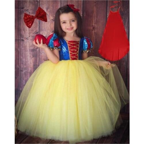 Female Child Yellow Fluffy Cloak And Crown Cotton Princess Costume Feast, Engagement, Wedding, Party, Leisure