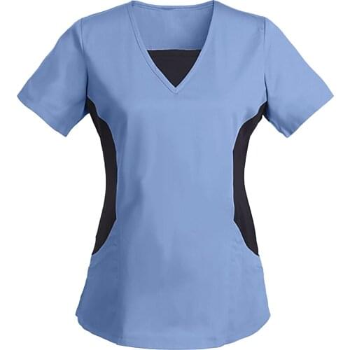 Women V-neck Tops Working Uniform Womens Nurses Tunic Uniform Clinic Carer Protective Clothing Short Sleeve Tops Nurse Uniform