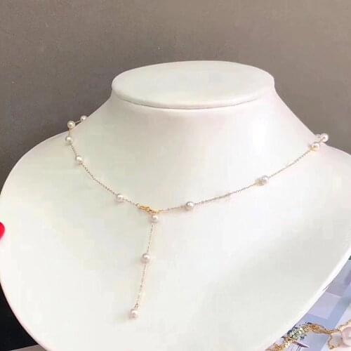 XF800 Real Natural Freshwater Pearl Necklace 18K Gold Jewelry Genuine AU750 Solid Small Golden Ball For Women Fine Wedding Gift