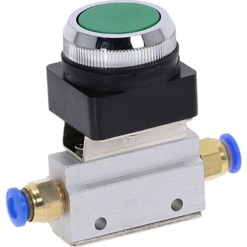 1/8" BSPP Threaded 2 Position 3 Way Flat Push Green Button Momentary Pneumatic Valve MOV-321PP Mechanical Switch