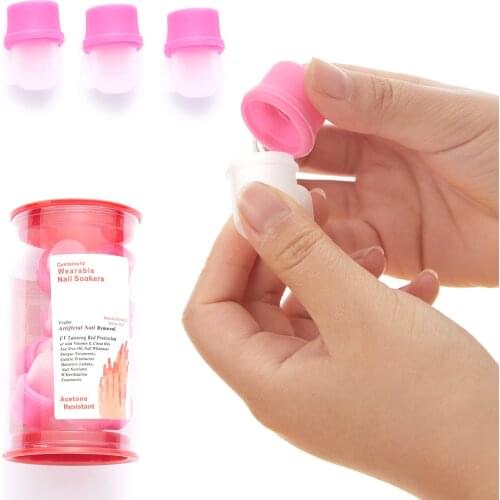 Nail Polish 10Pcs Wearable Salon Acrylic Remover Soak Soakers Cap Tool Pink UV Gel Silica Gel Nail Remover Cap Nail Remover Tool