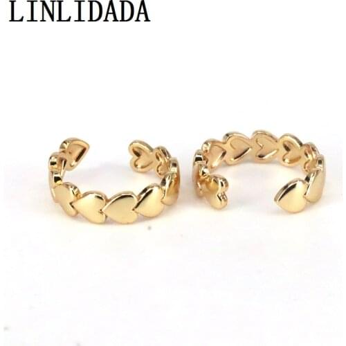 10Pcs Trendy 2021 Gold Color Simple Heart Shape Finger Rings For Women Party Wedding Gold Jewelry Resizable