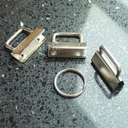 100 Sets Key Fob Hardware keychain Split ring for wrist Wristlets Cotton 1.25" 32mm Nickle