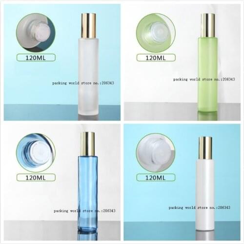 100ml frosted/green/blue/white glass bottle shiny gold lid plastic stopper for serum/lotion/emulsion/toner cosmetic packing