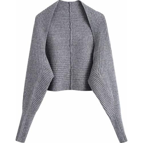 Women 2020 Fashion Arm Warmers Cropped Knitted Sweater Vintage Long Sleeve Female Outerwear Chic Tops