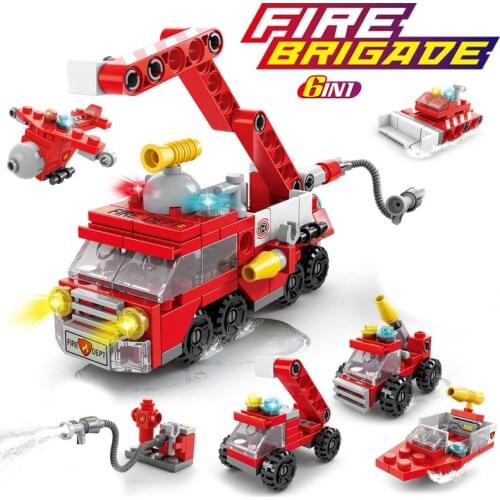 6in1 City Police Car Fire Engine Fighter Truck Model Blocks Educational Construction Building Bricks Toys For kid Christmas Gift