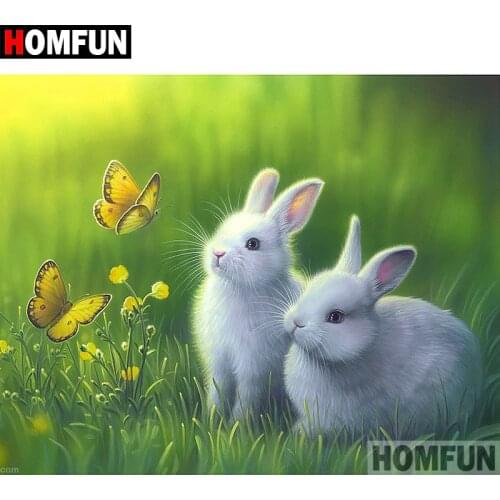 HOMFUN 5D DIY Diamond Painting Full Square/Round Drill "Animal rabbit" 3D Embroidery Cross Stitch gift Home Decor A02482