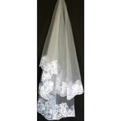 Hot Sale White Ivory Short Bridal Veil Tulle Applique Edge Wedding Veils Accessory 2019