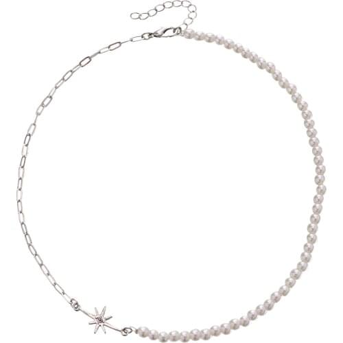 Shining Star Rhinestone Chain Necklace for Women Imitation Pearls Clavicle Chain Short Necklaces Female 2021 Fashion Jewelry