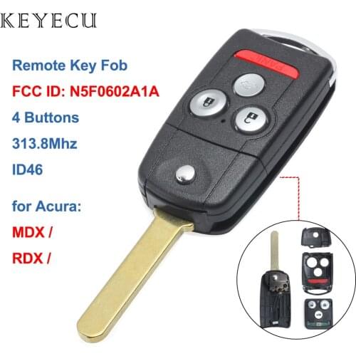 Keyecu Remote Key Fob 4 Buttons 313.8Mhz with ID46 Chip for Acura MDX RDX 2007 2008 2009 2010 2011 2012 2013 FCC ID: N5F0602A1A