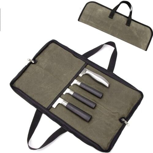 Oil wax Zipper Canvas Roll Bag Chef Knife Bag Kitchen Storage Bags Portable Knife Holder Knife Carrying Bag Chef Tool Organizer