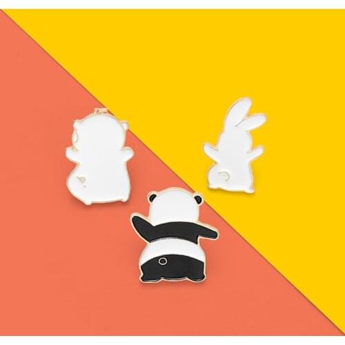 Custom Funny Swing Love Dancing Panda Rabbit Enamel Pins Black And White Animals Brooches Lapel Badge Bag Cartoon Jewelry Gifts