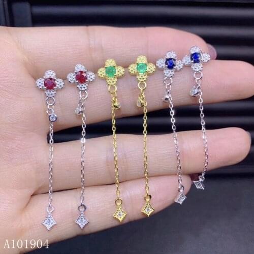 KJJEAXCMY boutique jewelry 925 sterling silver inlaid natural emerald ruby sapphire female luxury earrings support detection