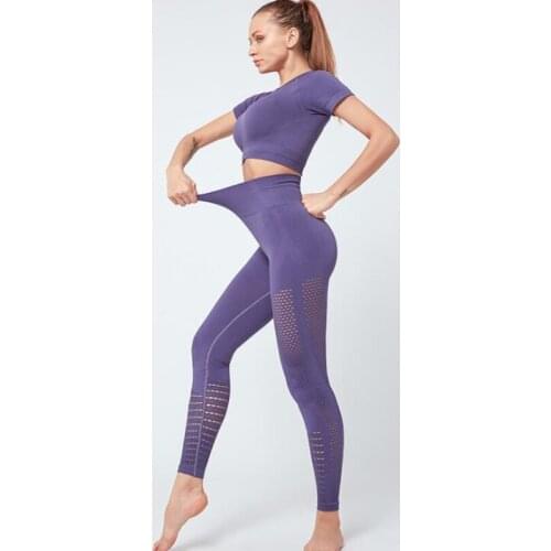 Vital Women Sport Suit Yoga Set Gym Workout Clothes Short Sleeve Fitness Crop Top + High Waist Energy Seamless Leggings Brand