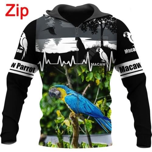 Beautiful Love Parrot 3D All Over Printed Autumn Men Zip Hoodie Unisex Casual Hooded Zipper Jacket Streetwear 10 styles LK-03
