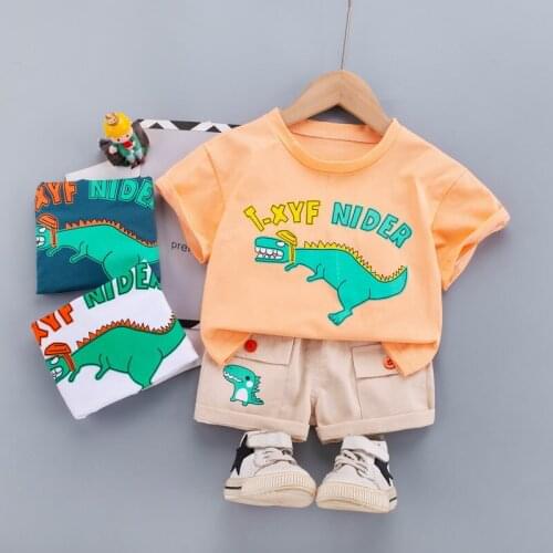 Summer Children Cotton Clothes Baby Boys Cartoon Dinosaur O-Neck T Shirt Shorts 2Pcs/sets Infant Kids Fashion Toddler Tracksuits