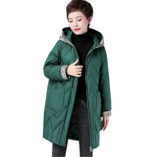 Fashion Down Jacket 2021 New Womens Winter Thick Long White duck down Coat Mother Hooded Parkas Plus size Warm Snow Outwear